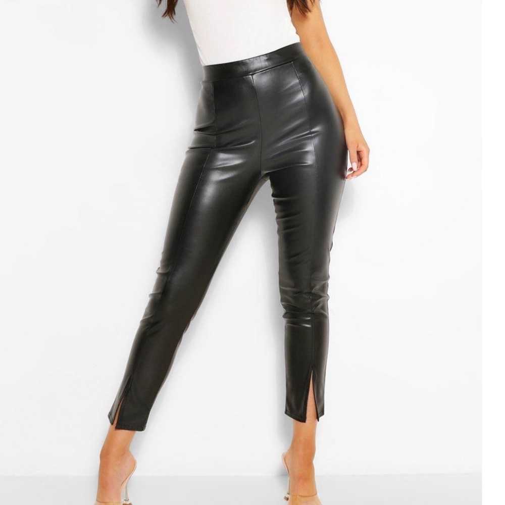 BOOHOO Super Stretch Faux Leather Split Hem Pants